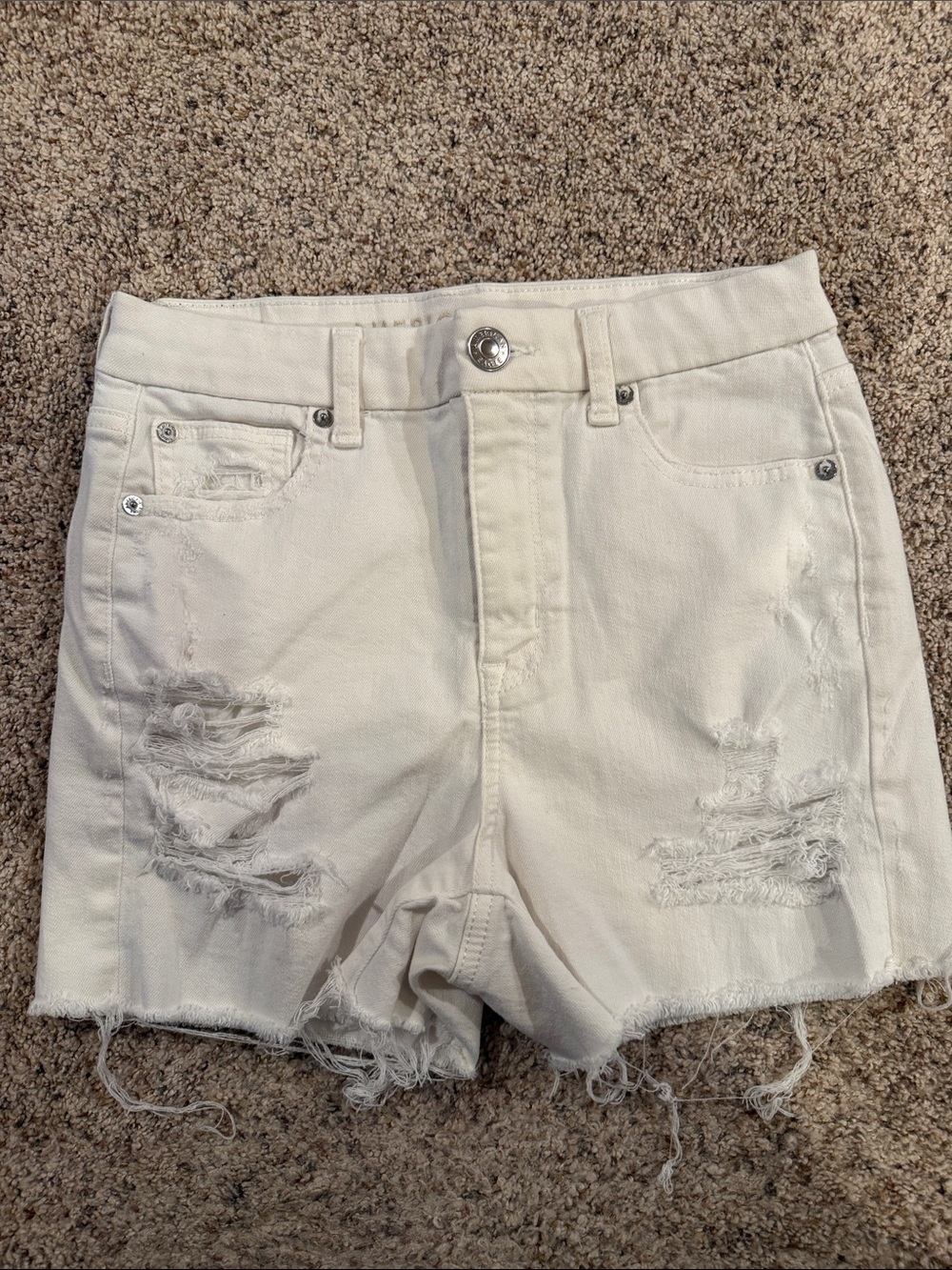 American Eagle Outfitters White Distressed Denim Shorts